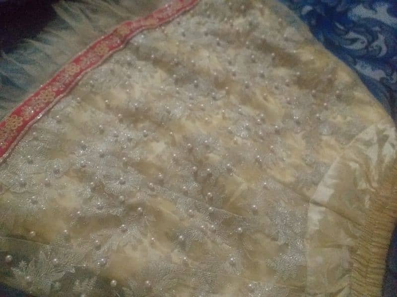 lenhga golden kurtti read colour ki hai cloth silk and net  hai 3