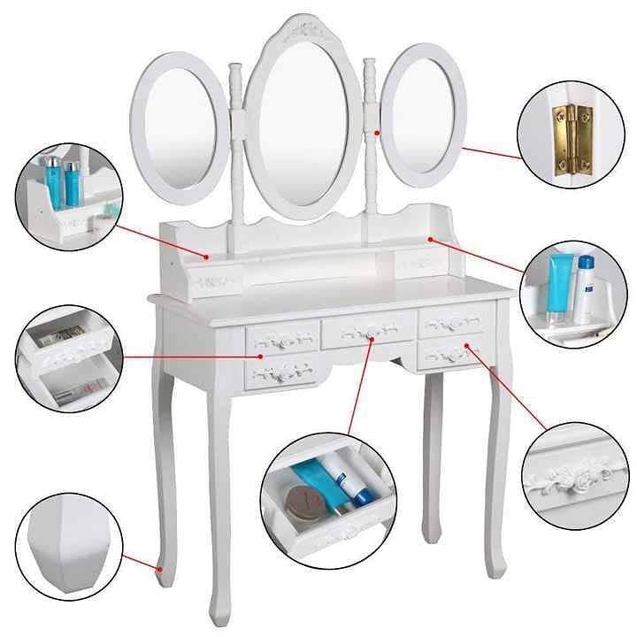 Monaco dressing table, stool and mirror, 7 drawers, 3 mirrors 0