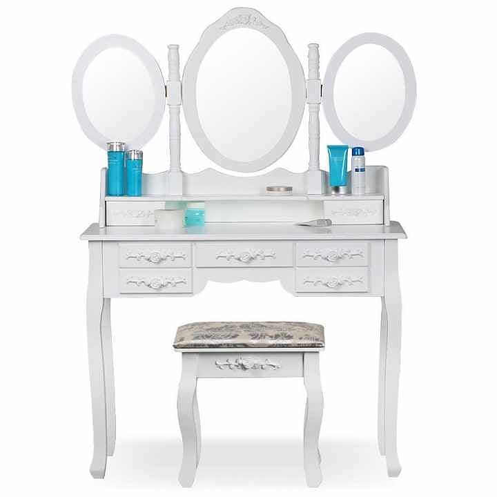 Monaco dressing table, stool and mirror, 7 drawers, 3 mirrors 1