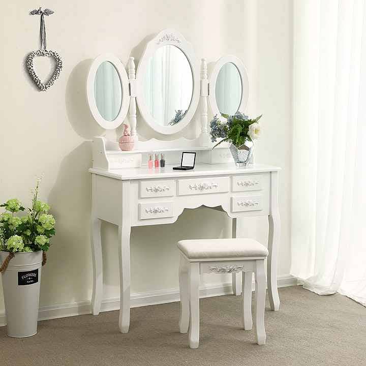 Monaco dressing table, stool and mirror, 7 drawers, 3 mirrors 2