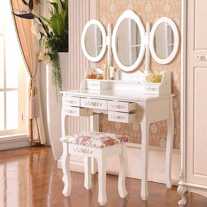 Monaco dressing table, stool and mirror, 7 drawers, 3 mirrors 7