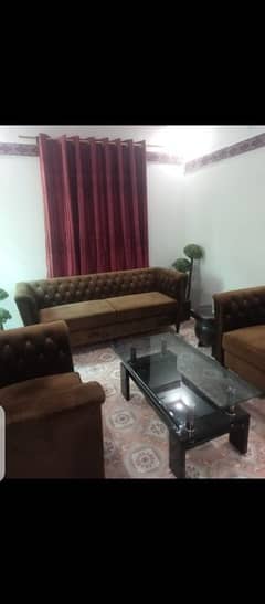 7 seater sofa set with Centre glass table is available for sale.