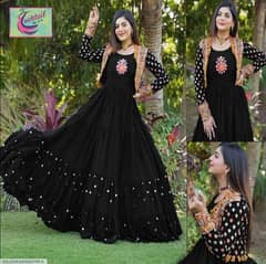 2 pcs women's stitched embroidery maxi and jacket