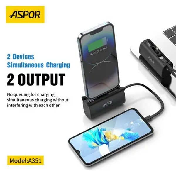 Mini Power Bank Aspor A351 2in1 Iphone & Type-c  Portable Mini 5000mah 1