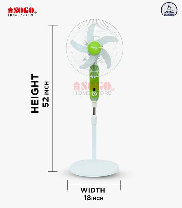 Sogo AC DC Pedestal Fan with battery and charger 1