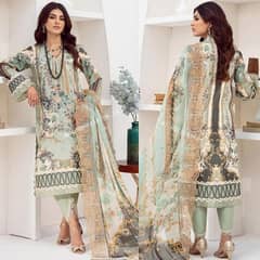 Exquisite multicolor 3 PC lawn suit with Embroidered Design