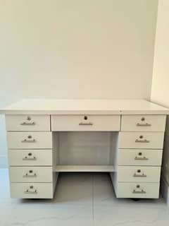 Brand New White Wooden Desk  Lockable Drawers