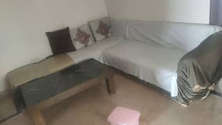 one bad full and sofa set L shap ana one tabil