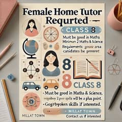 need female tutor for class 8