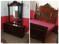 double bed with side table and dressing without mattress