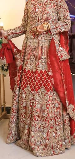 Stunning Red Net Lehenga with Cut Work Dupatta one time used