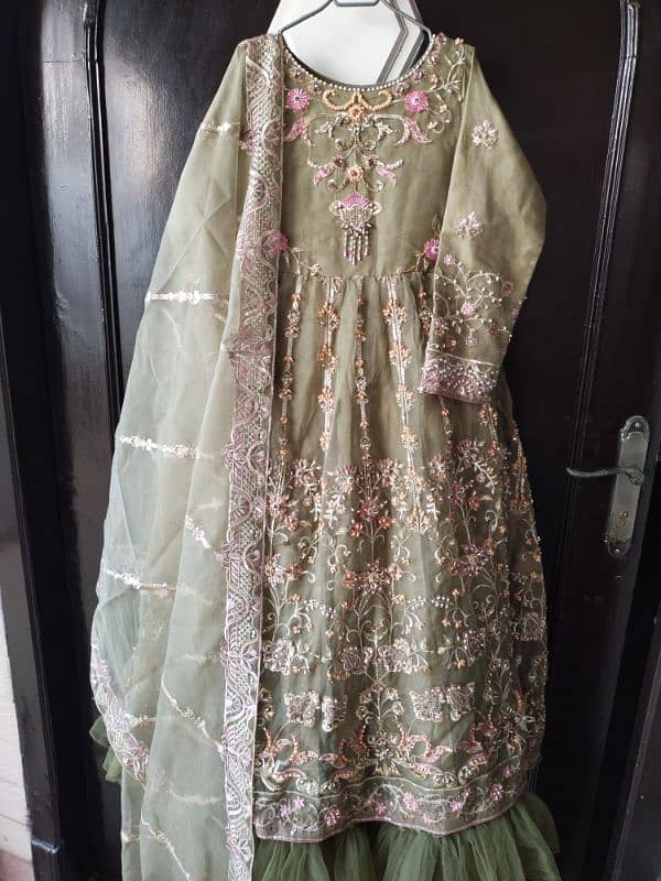 3 piece stitched maxi in pistachio green color 0