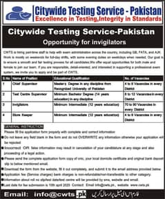 invigilation staff required from all Pakistan