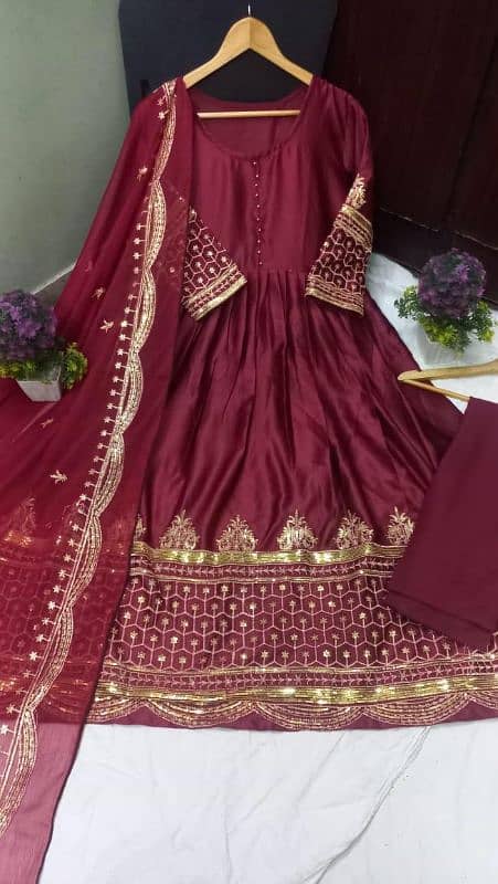 3 Pcs woman's stitched sequence Embroidered  Maxi suit 1
