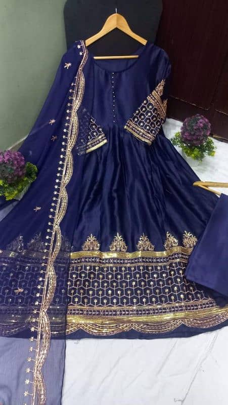 3 Pcs woman's stitched sequence Embroidered  Maxi suit 3