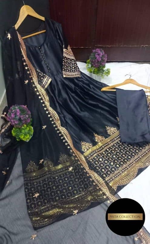 3 Pcs woman's stitched sequence Embroidered  Maxi suit 5