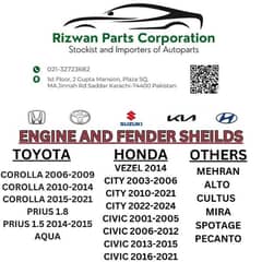 Fender and Engine shields for all Cars Honda Toyota Suzuki