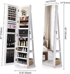 Lockable LED Mirror Jewelry Armoire with Storage & 360° Swivel