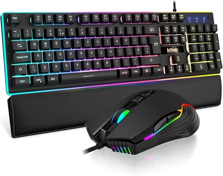 RedThunder K10 Wired Gaming Keyboard & Mouse Combo Leather Wrist Rest 0
