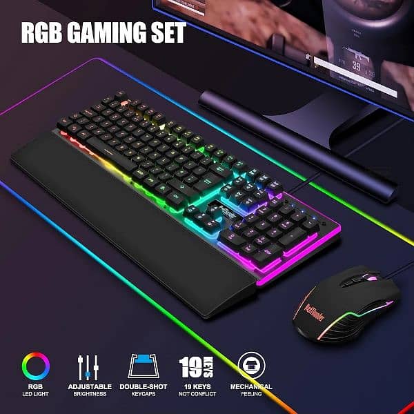 RedThunder K10 Wired Gaming Keyboard & Mouse Combo Leather Wrist Rest 1