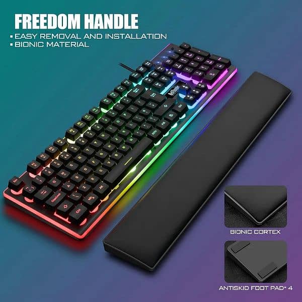 RedThunder K10 Wired Gaming Keyboard & Mouse Combo Leather Wrist Rest 3