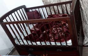 wooden babycot with mattress
