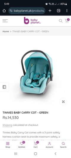 Tinnies baby cot and car seat