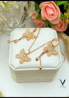 Fancy gold plated zircon butterfly  lokit set