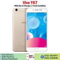 Vivo y67 mobile with box and charger and cover