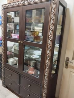 Wooden and glass storage crockery cupboard