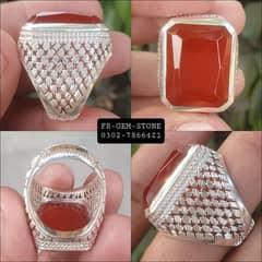 Natural Carnelian Aqeeq Stone With Hand Made Silver Ring