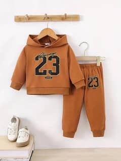 Cotton Printed Tracksuit for Boys & Girls - 2 Pcs Set in Orange and bk