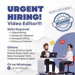 Video Editor Job in Fatehjang | Computer Operator | Hiring Office