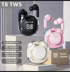 T8 PRO Tws Bluetooth Earbuds Transparent with LED