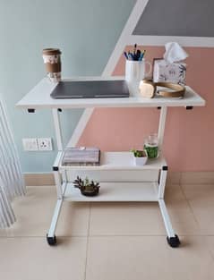 Adjustable height laptop & study table, with bookshelfs & metal frame