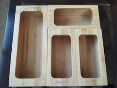 4 Pcs - Bamboo Kitchen Drawer Organizer Set (New)