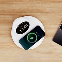 WIWU Wi-W017 15W + 5W Wireless Charger with Clock & Bluetooth Speaker