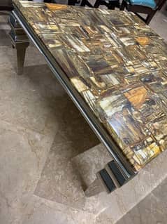 Premium Steel-Leg Table with Marble Texture Top