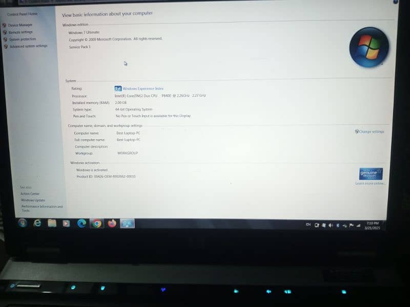 Urgent sale hp core 2 duo laptop with 2.27 GHz processor 2GB ram 8