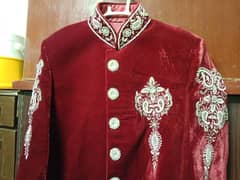 Maroon velvet sherwani