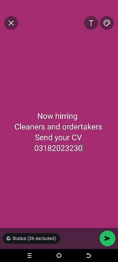 cleaner / order taker needed