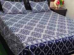 Stylish Printed Cotton Double Bedsheet set 3Pcs in blue