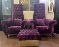 Luxurious Royal Purple Velvet Sofa Set + Ottoman & Cushions!