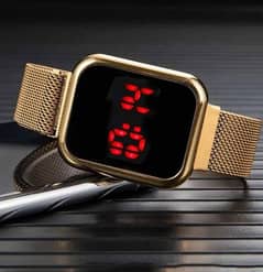 Led display digital watch with magnetic strap