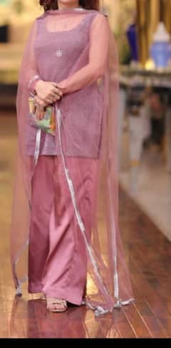 silk fancy 3pice light pinkish net dupata silk shalwar