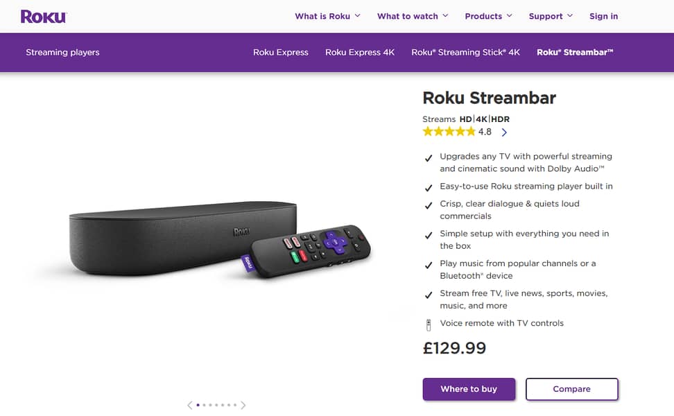 Roku Streambar 4K streaming. Premium audio. All in one 9