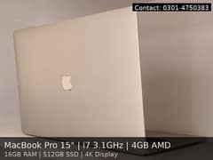 MacBook Pro 15 inch - i7 3.1GHz | 16GB RAM | 512GB SSD | 4GB AMD card