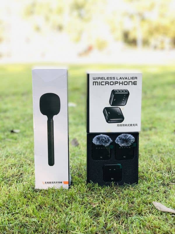 Wireless Microphone Dual Channel With Hand Microphone News, Vlog Mic 4