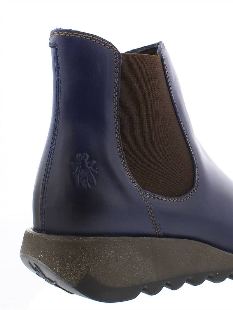 Fly London Womens Blue SALV Chelsea Leather Ankle Casual Wedge Heel Bo 2