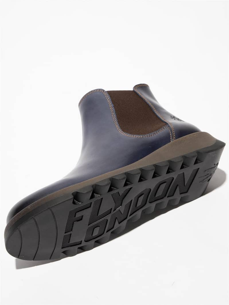 Fly London Womens Blue SALV Chelsea Leather Ankle Casual Wedge Heel Bo 4
